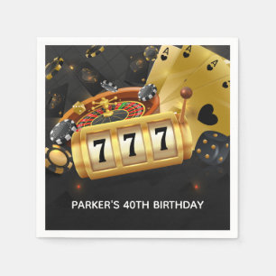 Personalized Casino Night Party Black Gold Napkin