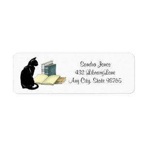 Personalized Cat and Books Return Address Label