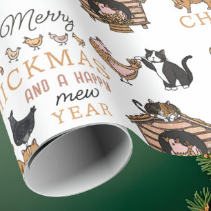Personalized Cat and Chicken Funny Christmas Wrapping Paper