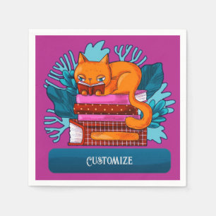 Personalized Cat Approved Books Pink Napkin