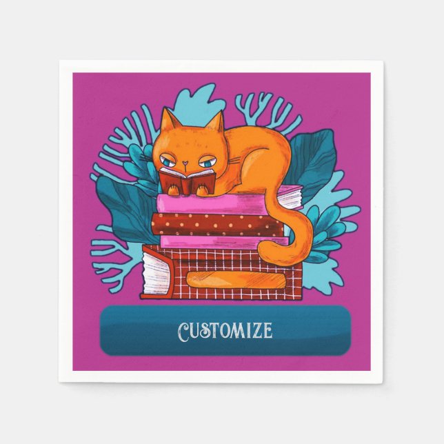 Personalized Cat Approved Books Pink Napkin (Front)