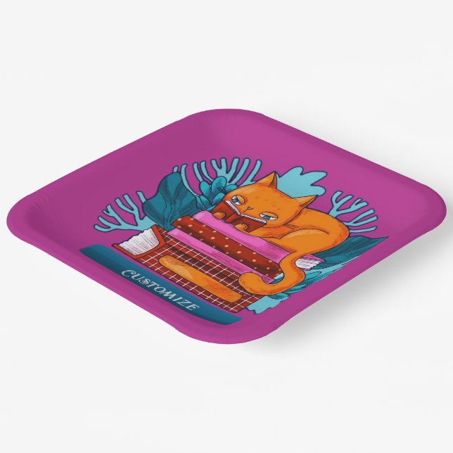 Personalized Cat Approved Books Pink Paper Plate (Angled)