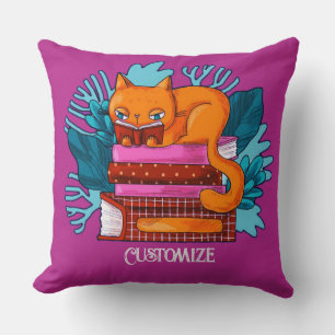 Personalized Cat Approved Books Pink Throw Pillow