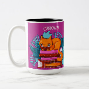 Personalized Cat Approved Books Pink Two-Tone Coffee Mug