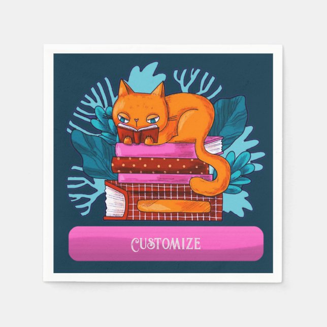 Personalized Cat Approved Books Teal Napkin (Front)