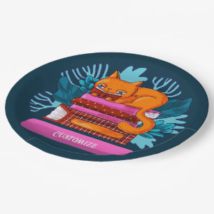 Personalized Cat Approved Books Teal Paper Plate