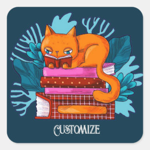 Personalized Cat Approved Books Teal Square Sticker