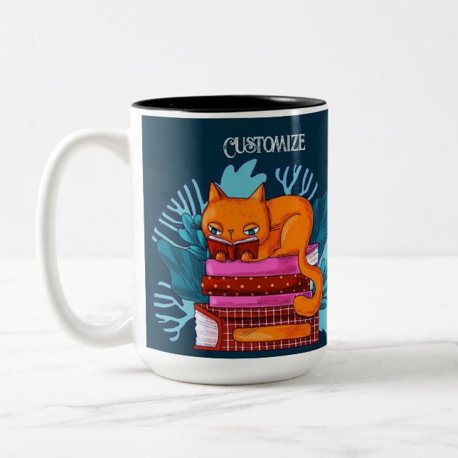 Personalized Cat Approved Books Teal Two-Tone Coffee Mug (Left)