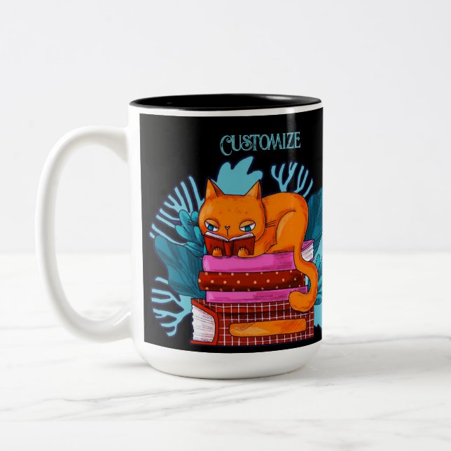 Personalized Cat Approved Books Two-Tone Coffee Mug (Left)