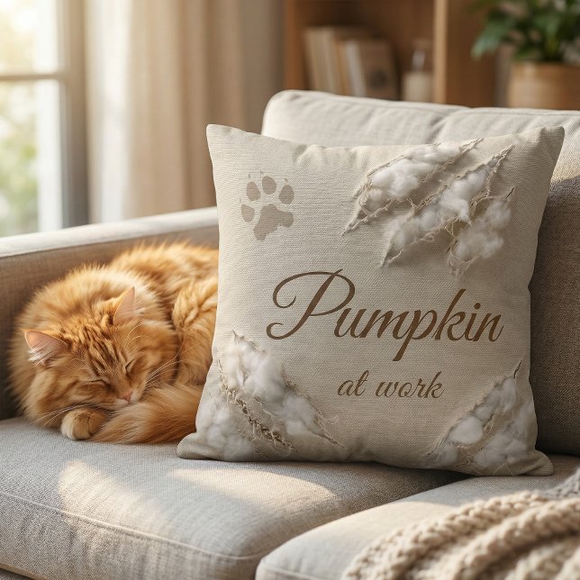 Personalized Cat At Work Scratch   Throw Pillow (Creator Uploaded)