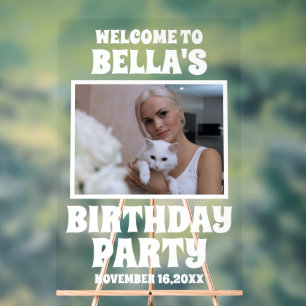 Personalized Cat Birthday Party Photo Welcome Acrylic Sign