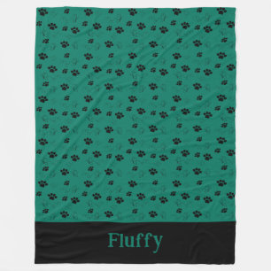 Personalized Cat Blanket Paws Name Forest Green