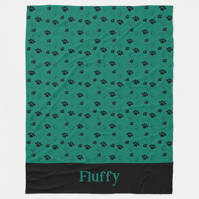 Personalized Cat Blanket Paws Name Forest Green (Front)