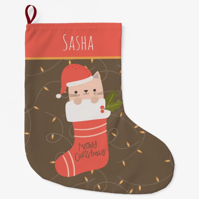 Personalized Cat Christmas  Large Christmas Stocking (Front)