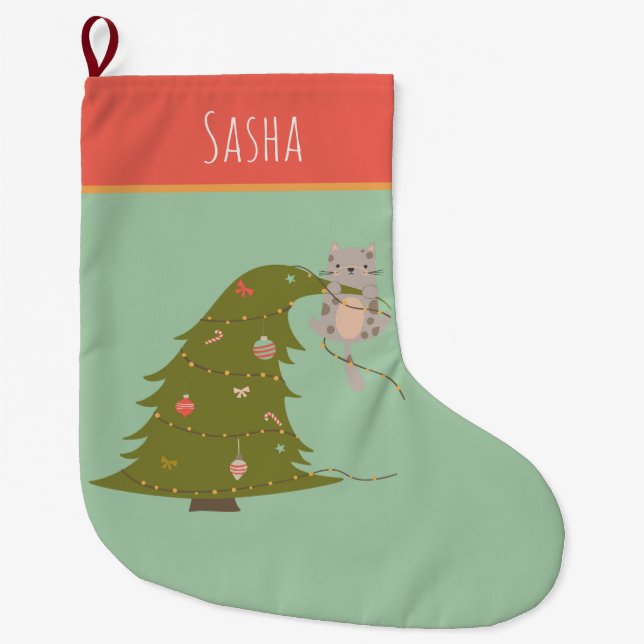 Personalized Cat Christmas  Large Christmas Stocking (Front)