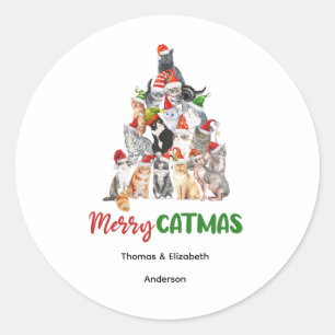 Personalized Cat Christmas Tree Cat Lover Classic Round Sticker