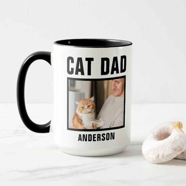 Personalized Cat Dad Custom Photo Mug (With Donut)