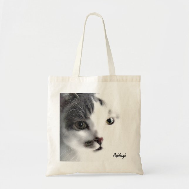 Personalized Cat Face Close-up Grocery Bag (Front)