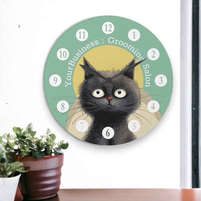 Personalized Cat Grooming Salon  Large Clock (Personalized Cat Grooming Salon Large Clock from Ricaso. Purrfect for pet salon, cat boarder, etc)