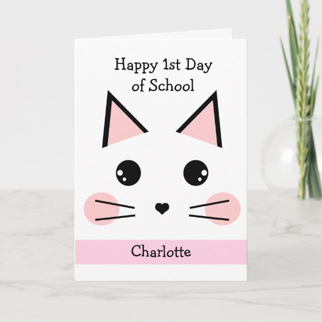 Personalized Cat Happy 1st Day of School Card (Front)