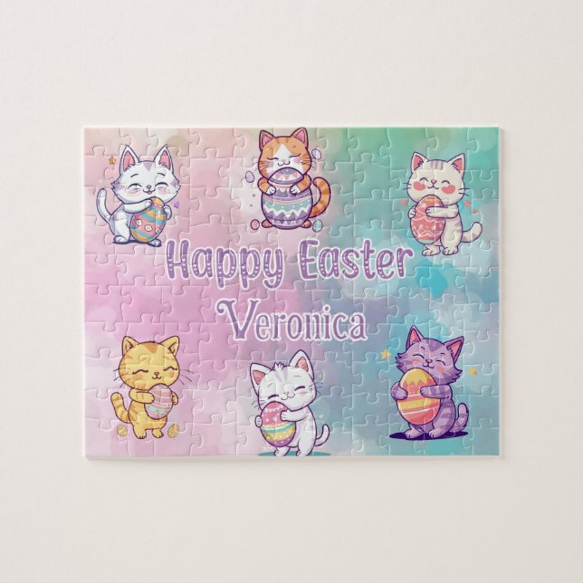 Personalized Cat Happy Easter Jigsaw Puzzle (Horizontal)