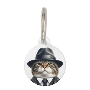 Personalized Cat in Suit Tie Jacket Hat Pet Tag