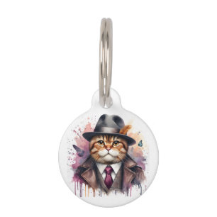 Personalized Cat in Suit Tie Jacket Hat Splatter  Pet Tag