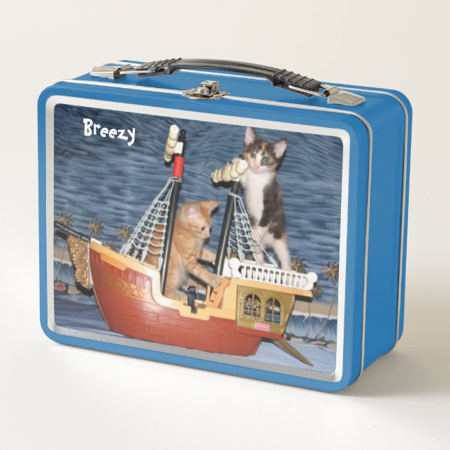 Personalized Cat / Kitten Pirates Metal Lunch Box (Front)