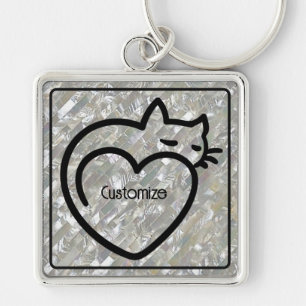 Personalized Cat Love Black Logo  Keychain