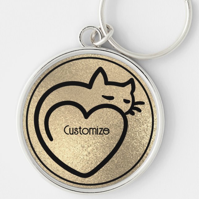 Personalized Cat Love Gold Black Logo Keychain (Front)