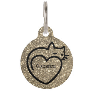 Personalized Cat Love Gold Black Logo Pet Tag
