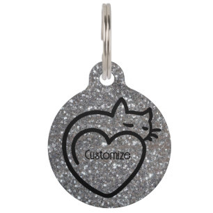 Personalized Cat Love Silver Black Logo Pet Tag