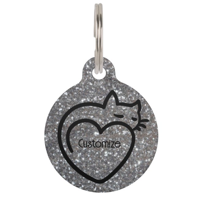 Personalized Cat Love Silver Black Logo Pet Tag (Front)