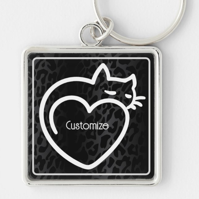 Personalized Cat Love White Logo Keychain (Front)