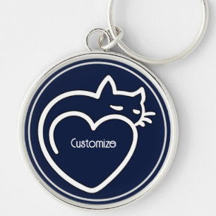 Personalized Cat Love White Logo Keychain