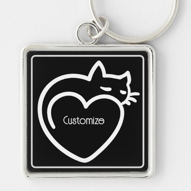 Personalized Cat Love White Logo Keychain (Front)