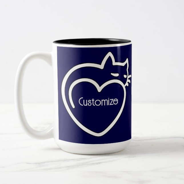 Personalized Cat Love White Logo  Two-Tone Coffee Mug (Left)