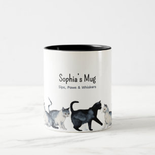 Personalized Cat Lover – Cute Black & Grey Cat Two-Tone Coffee Mug