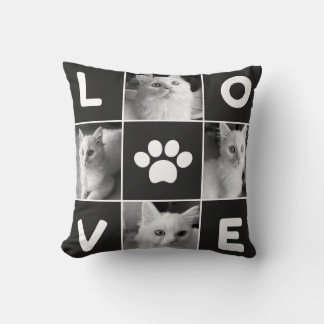 Personalized Cat Lover LOVE Paw Print Pillow
