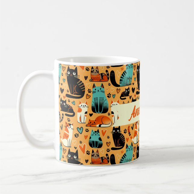 Personalized Cat Lover Name Seam Mug, 11 oz Coffee Mug (Left)