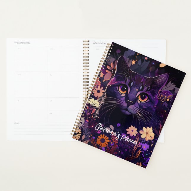 Personalized Cat Lover's Planner with Purple Cat (Display)