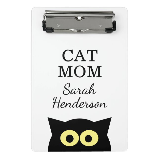 Personalized cat mom clipboad with cute kitty art mini clipboard (Front)