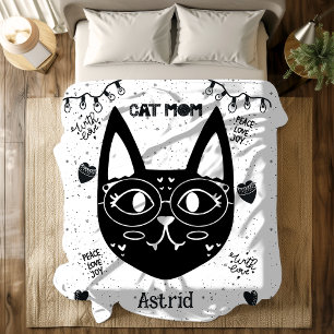 Personalized Cat Mom Cute and Cozy Cat Lovers Fleece Blanket