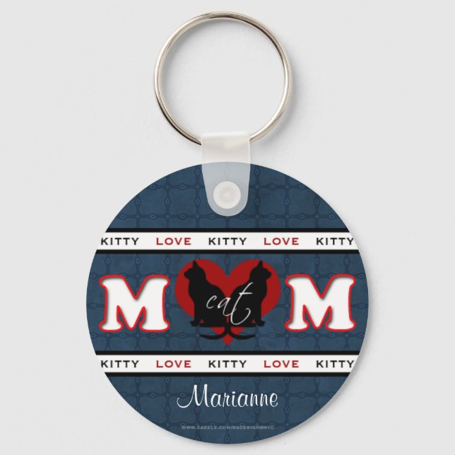 Personalized Cat Mom Kitty Love Keychain (Front)