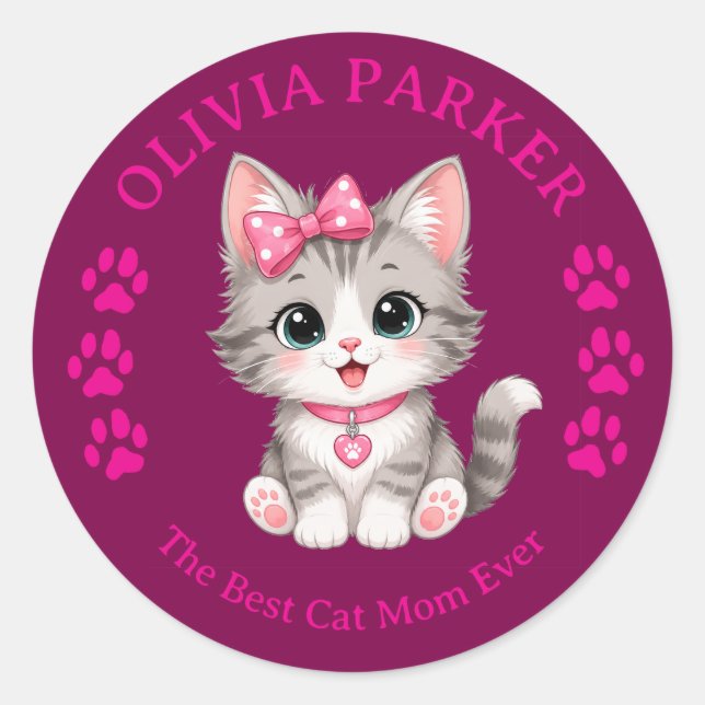 Personalized Cat Mom Sticker with Custom Name  (Front)