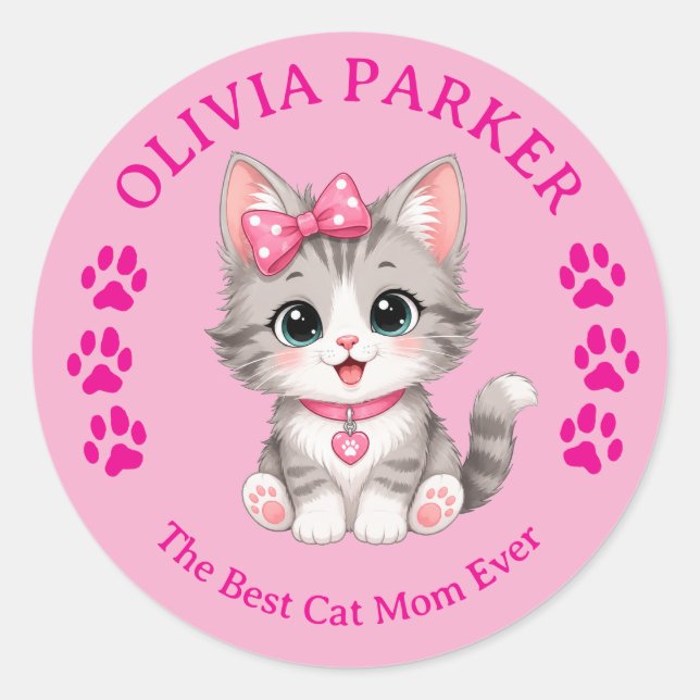 Personalized Cat Mom Sticker with Custom Name  (Front)