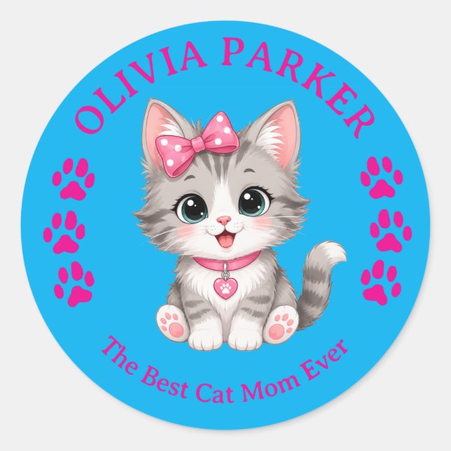 Personalized Cat Mom Sticker with Custom Name  (Front)
