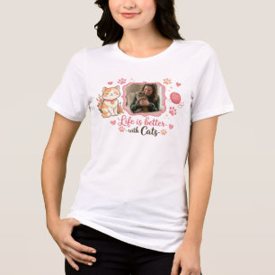 Personalized Cat Mom T-Shirt with Custom Photo Tri-Blend Shirt