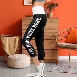 Personalized Cat Mom Vibes On White Black Stripes Capri Leggings