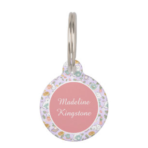 Personalized Cat Name Tag Purple Tea Service